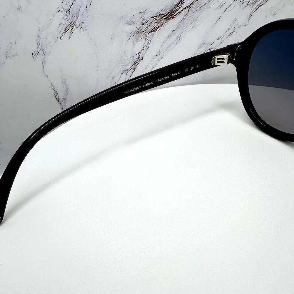 New CHANEL Sunglasses Black Polarized Lens Pilot Aviator 55mm - Picture 9 of 16